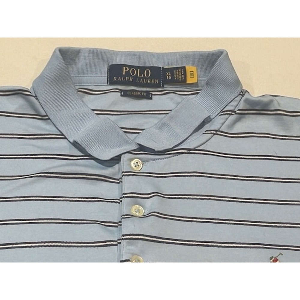 Polo Ralph Lauren‎ Men's Short Sleeve Sky Blue Striped Classic Fit Flesh Pony XL